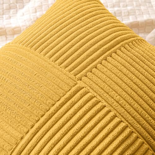 Image of MIULEE Mustard Yellow Decorative Throw Pillow Covers 18x18 Inch for Couch Bed Sofa Pack of 2 Boho Farmhouse Throw Pillows Soft Cross Corduroy Patchwork Textured Cushion Cases