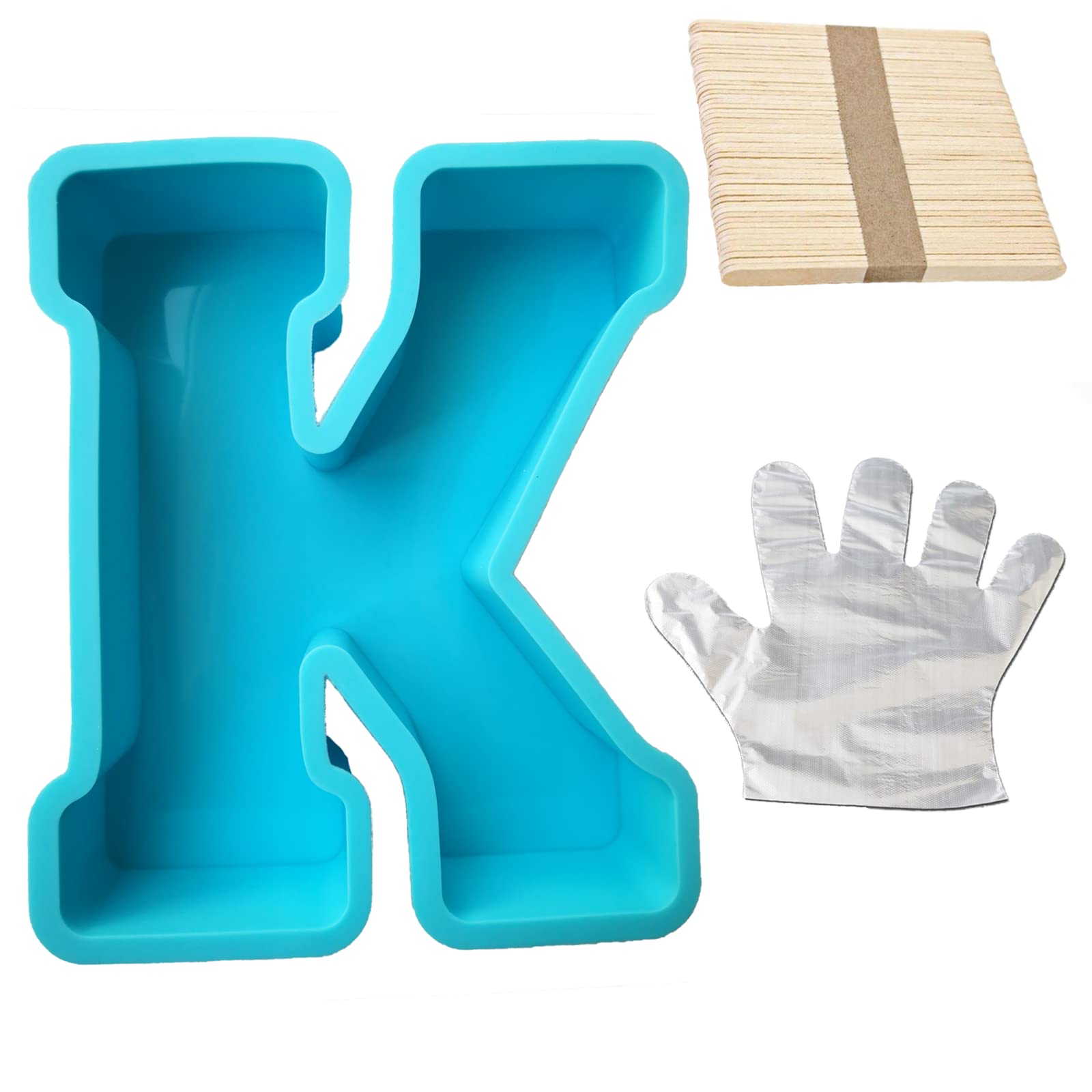 6" Alphabet Silicone Mold, Uppercase English Letters Epoxy 3D Mold, A to Z Alphabet DIY Crystal Word Logo Epoxy Resin Casting Mold, Used for Birthday Party and Home Decoration (Blue K)