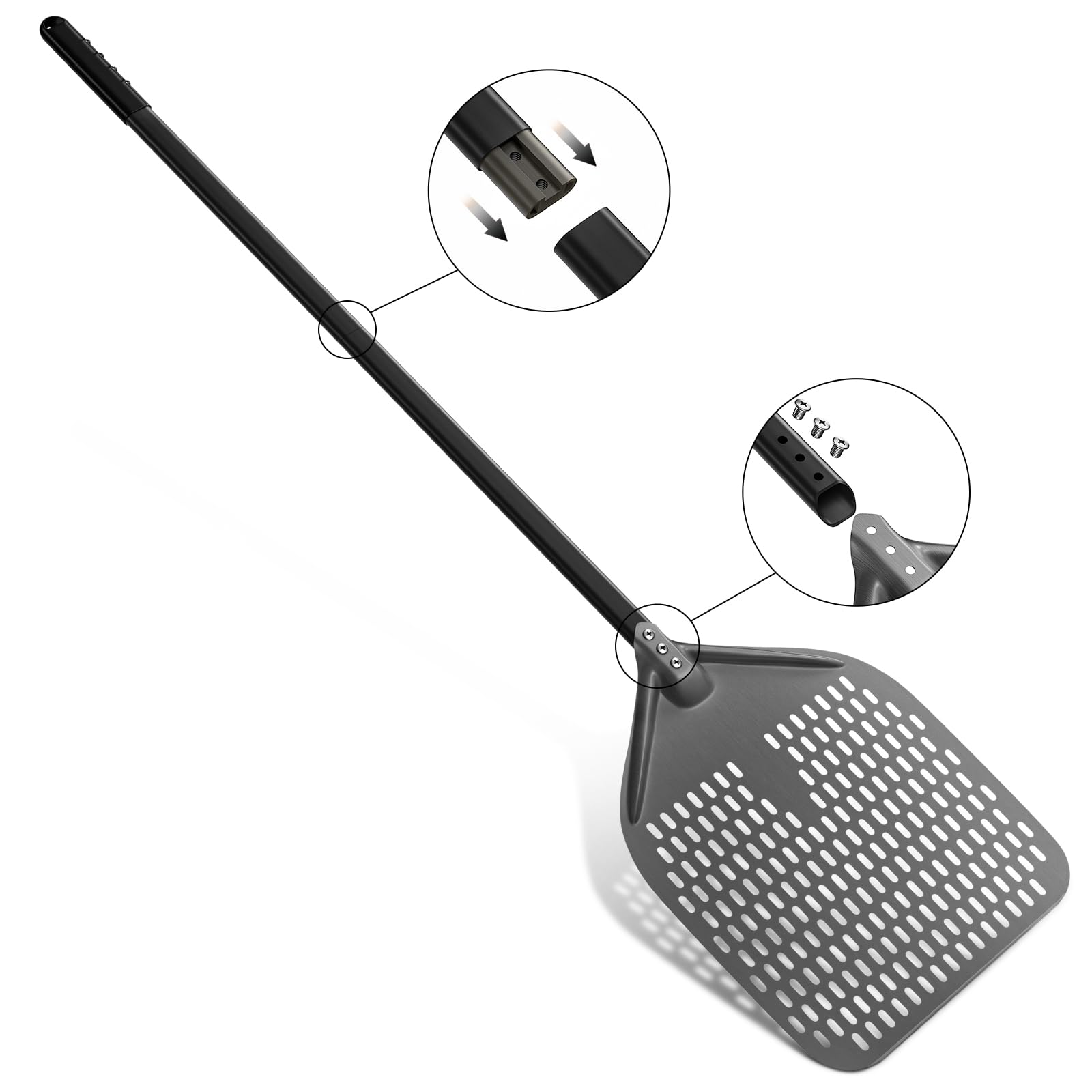 Pelle à Pizza Perforée, 12 Pouces Pizza Paddle en Aluminium Anodisé Dur avec Long Manche Détachable pour Soulever des Pizzas et des Produits de Boulangerie pour le Four, Longueur d'emballage: 42 cm