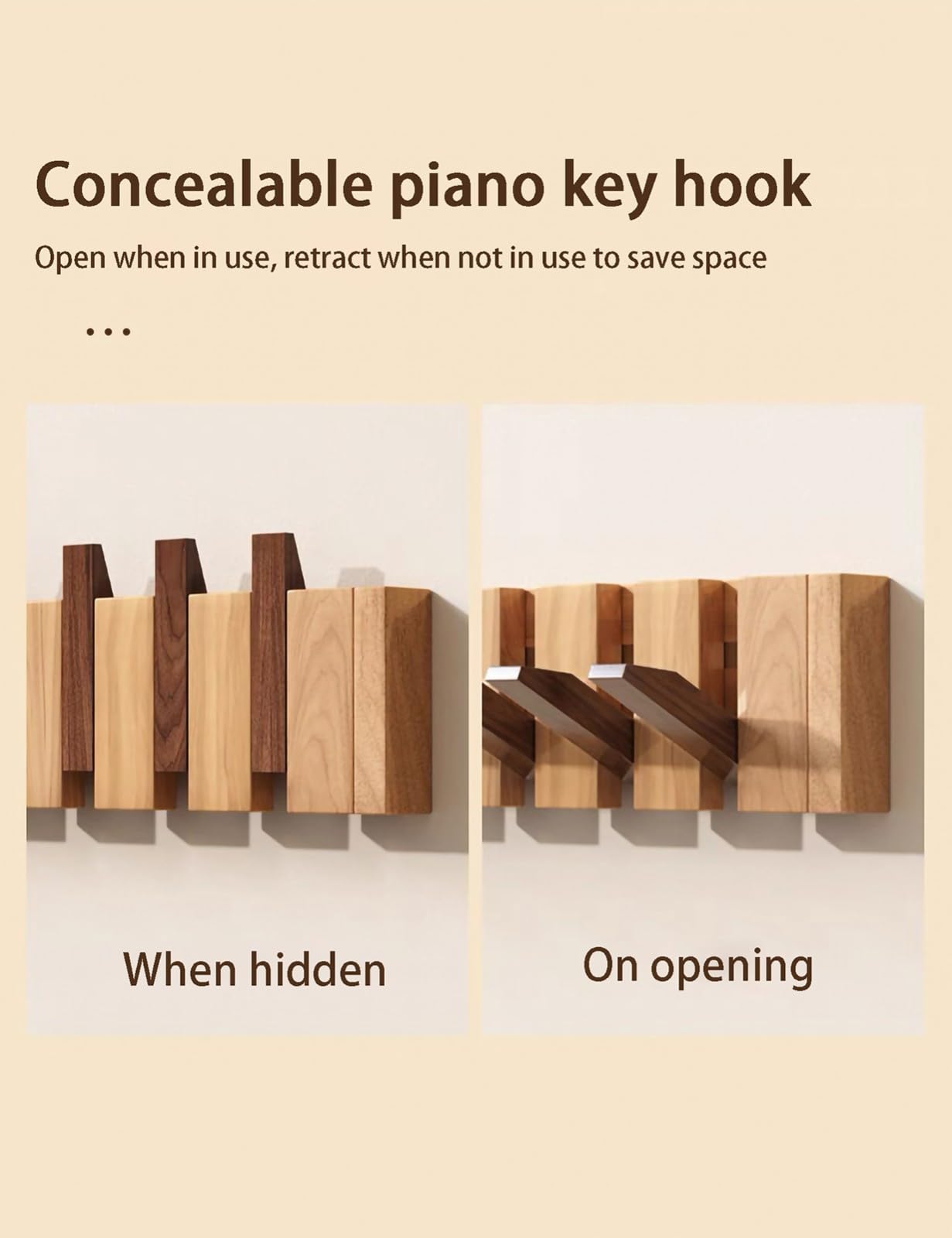 Appendiabiti da Parete Faggio Stile Pianoforte, Attaccapanni Multifunzione