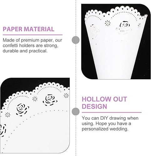 Miniatura 3 de Tofficu 20 conos de confeti de papel blanco, soportes huecos para pétalos para bodas, conos de confeti de boda, soporte para conos de confeti de