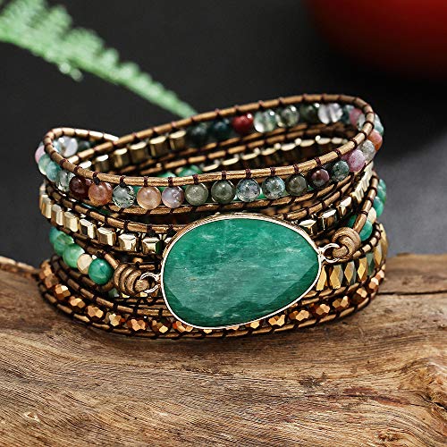 Image of Plumiss Women Boho Handmade Natural Stone Crystal Leather Bead Wrap Bracelets Collection