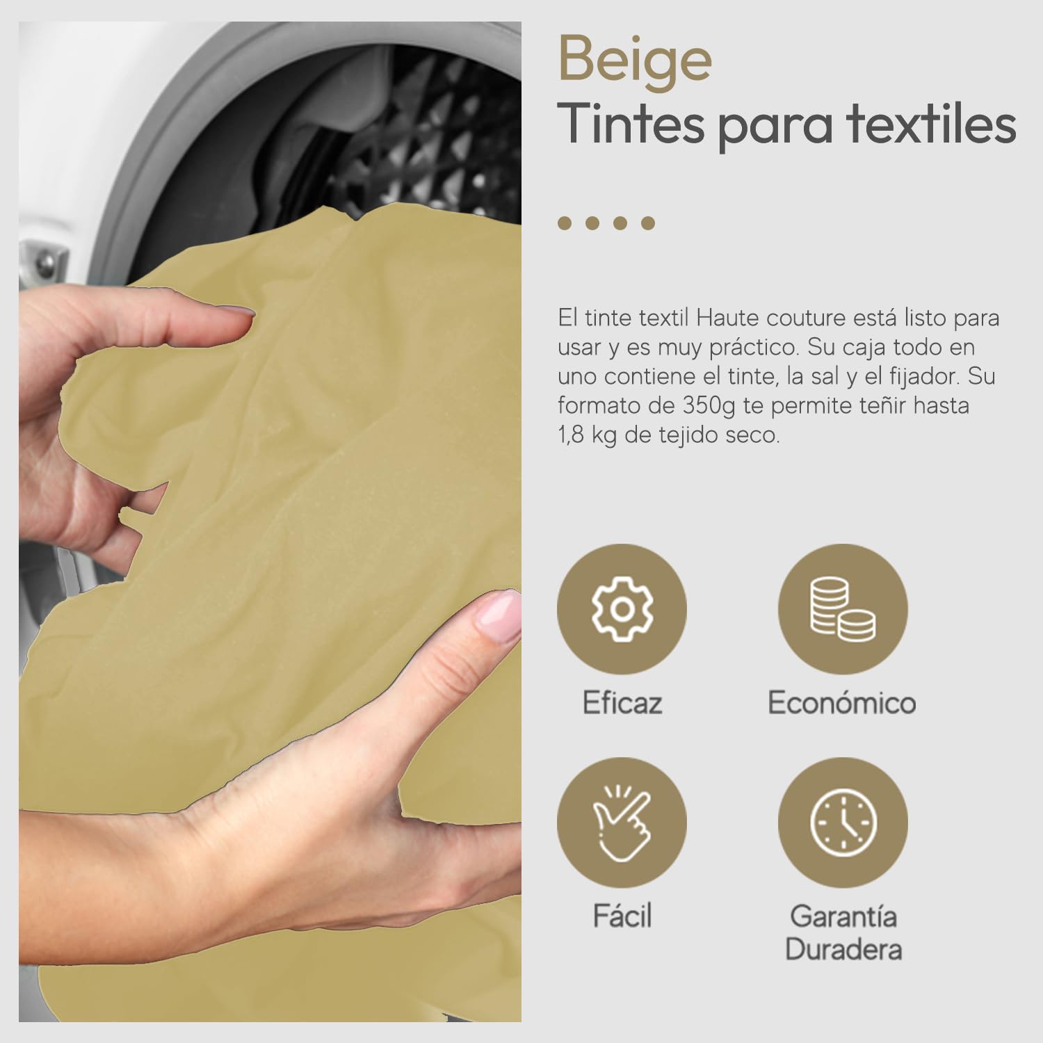 Haute Couture - Tinte para Ropa y Textil Beige - 350g - Tinte Textil Todo en uno - Listo Para Teñir Ropa y Tejidos