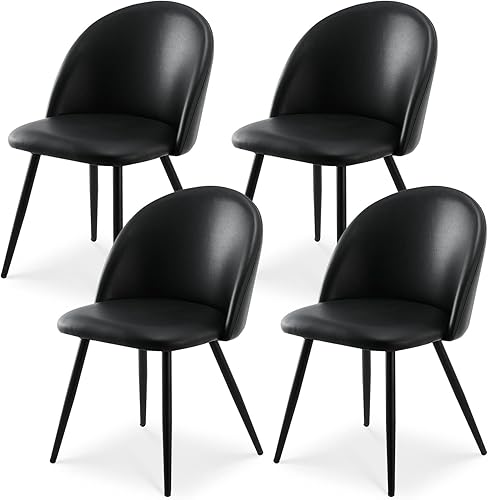 CLIPOP Juego de 4 sillas de comedor modernas, tapizadas de piel sintética, sillas laterales sin brazos con patas de metal para sala de estar,