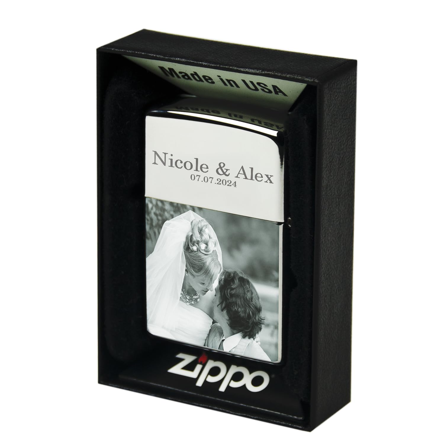 Contento | Zippo Feuerzeug mit Gravur | Personalisiertes Sturmfeuerzeug mit Foto und Text Gravur, Geschenkidee, Vatertag | Sturmfeuerzeug mit Deinem Foto und Wunschtext | Chrom Exklusives Zippo