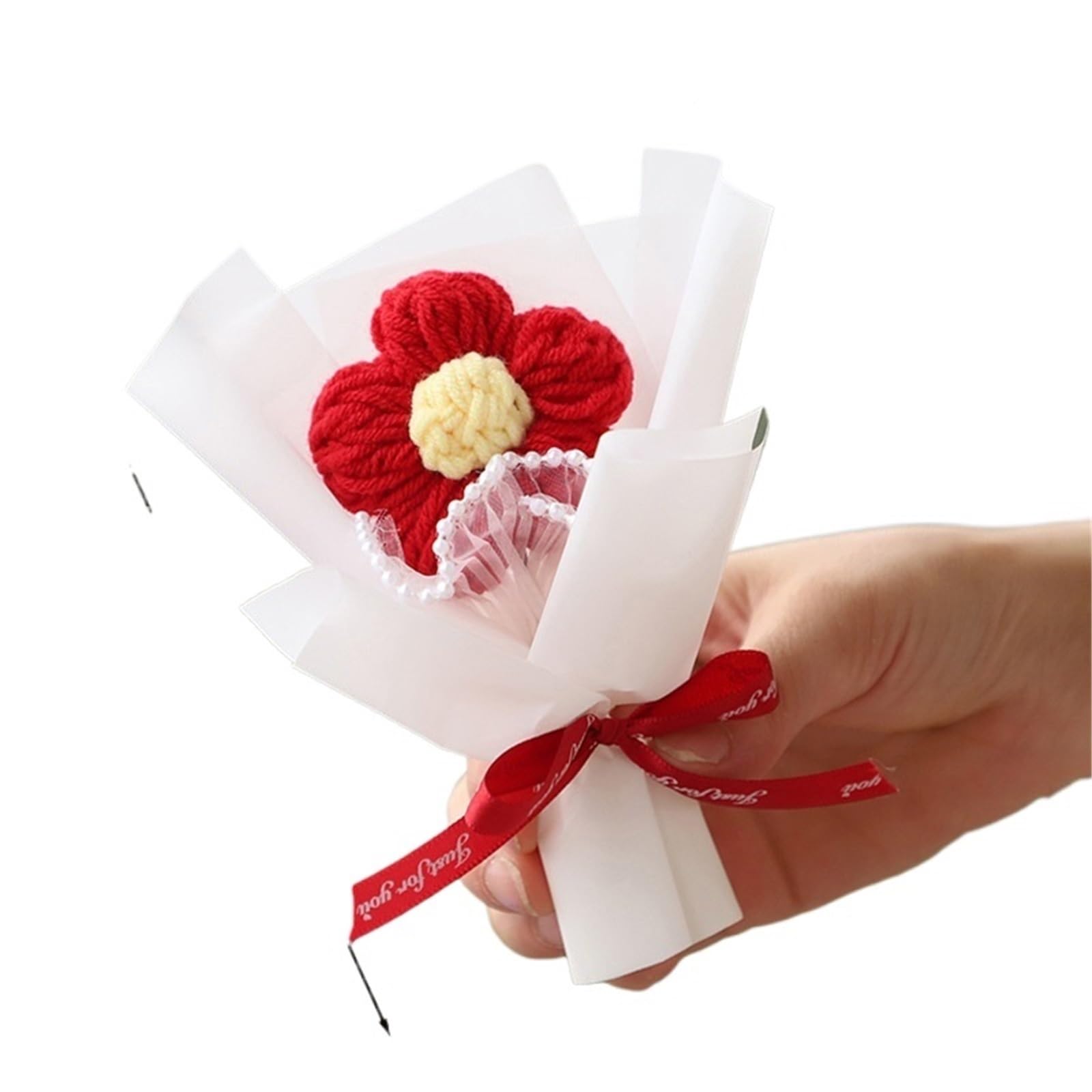 ENWWCH Mini Crochet Flowers Artificial Flower Bouquet Handmade Knitted For Wedding Party For Home(Color8)