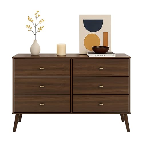 Prepac Milo Mid-Century Modern 6 Drawer Double Dresser for Bedroom,