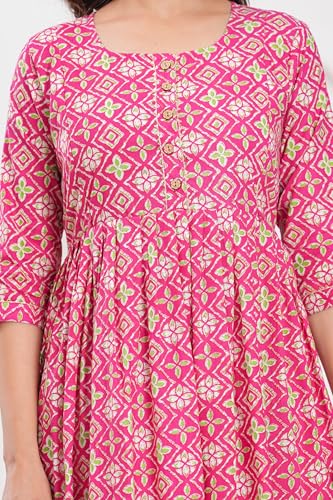 Image of Women's Feeding Kurta Cotton | Floral Anarkali Pregnancy Kurta with Nursing Zipper | Pre & Post Partum | Maternity Dresses | Mom to Be Gift