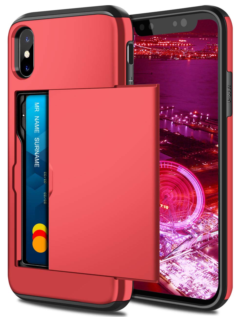 Coolden for iPhone XS Case for iPhone X Case Wallet Shockproof Protective Heavy Duty Hard Back Rubber Bumper Phone Card Holder Slot Wallet Cover for iPhone X/XS (Red)