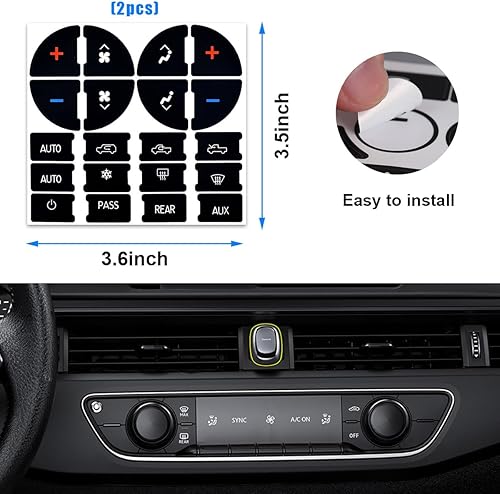 Miniatura 8 de Sylvil 4 piezas de perilla de control de volumen de radio trasera con adhesivo de botón de tablero de CA, calcomanías de panel de CA y kit de