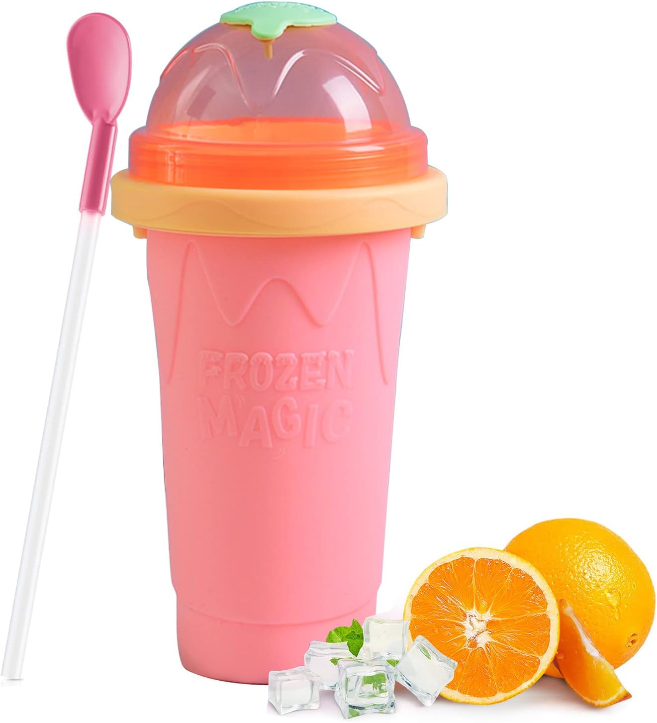 ALNILK Slushie Maker Cup, Slushy Cup Magic Quick Frozen Smoothies Cup, DIY Ice Cup Silica Cup Pinch Cup Summer Cooler Double Layer Squeeze Cup Slush Maker Cup Home for Children & Adult (Green)