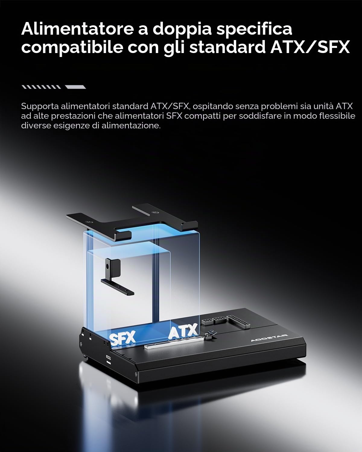 AOOSTAR EG01 eGPU Docking Station con OCuLink, Scheda grafica esterna GPU Dock PCIex16(PCIe4.0x4) 64Gbps, 150W DC, supporta alimentatore ATX/SFX, per mini PC/computer portatili/schede grafiche