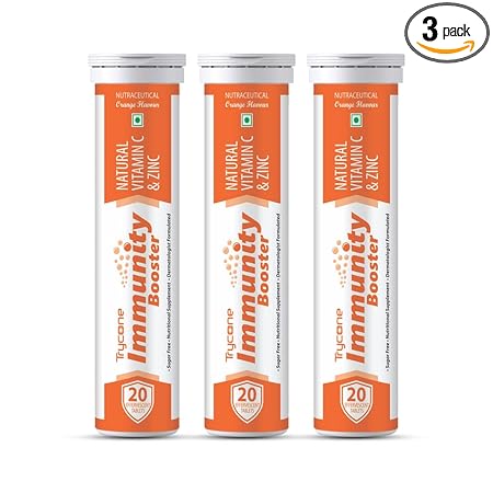 Trycone Immunity Booster for Adults with Natural Vitamin C from Amla Extract & Zinc ?? Antioxidant ?? Immunity Booster ?? Skin care - 60 Effervescent Tablets ?? Orange Flavour