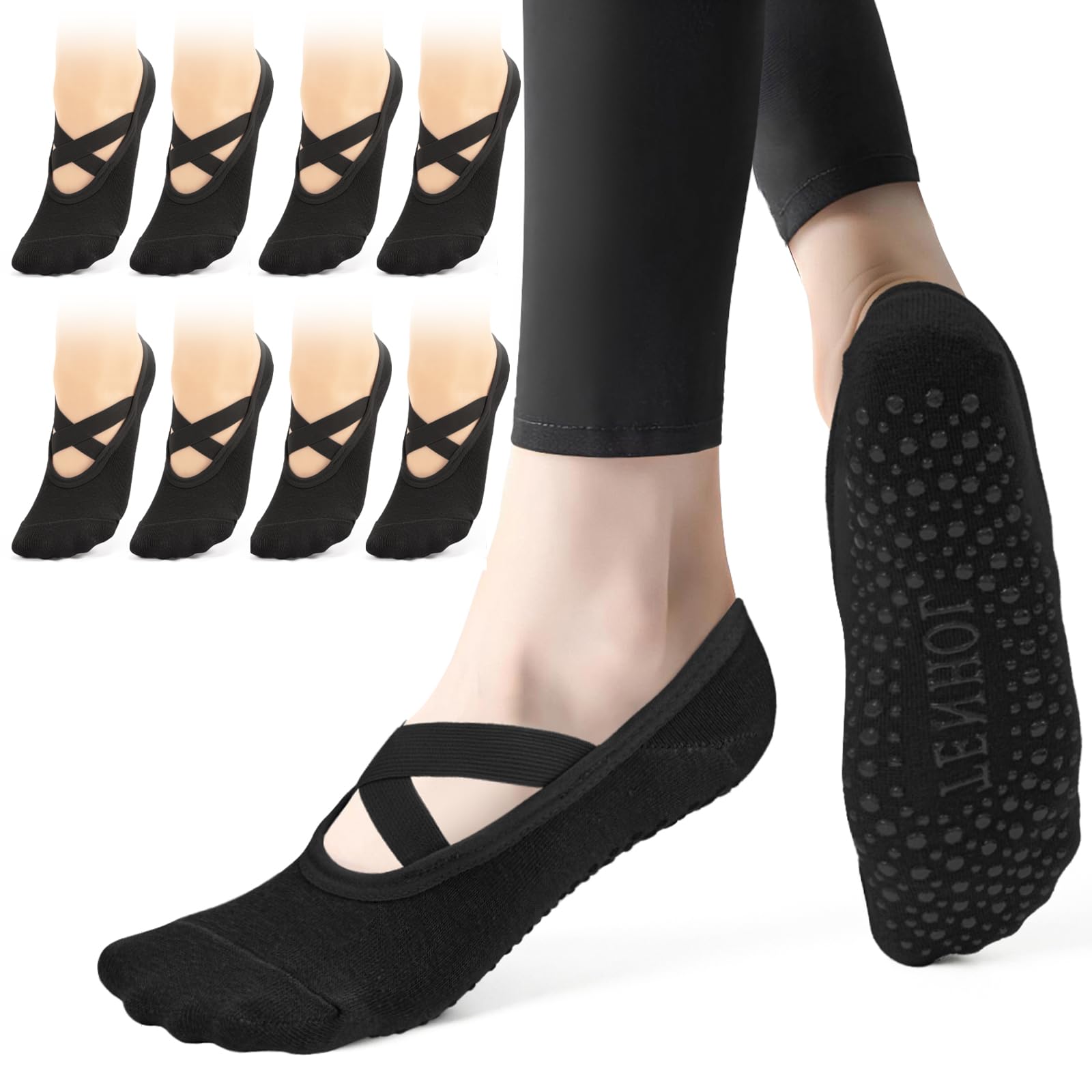 Bafiwu 4 Paare Pilates Socken für Damen 39-42,Rutschfeste Yoga Socken,Antirutschsocken Pilates Reformer Yogasocken Stoppersocken für Ballett, Yoga, Tanzen,Fitnessstudio,Krankenhaus