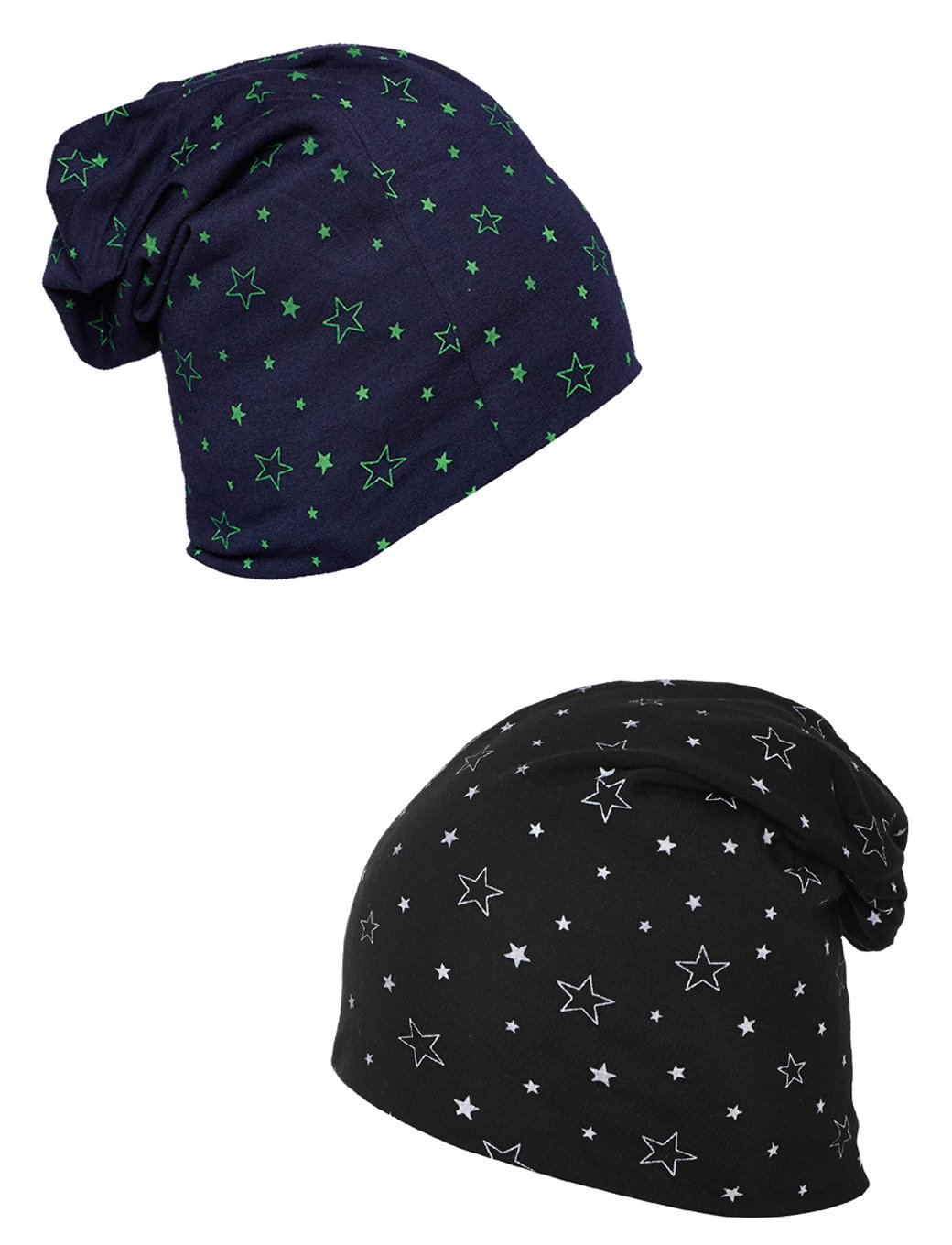 VIMAL JONNEY Cotton Printed Black And Navy Blue Beanie Cap For Women(Pack Of 2)-Cap_Prt_No.1_Nvy_Prt_No.1_Blk_02,Adjustable