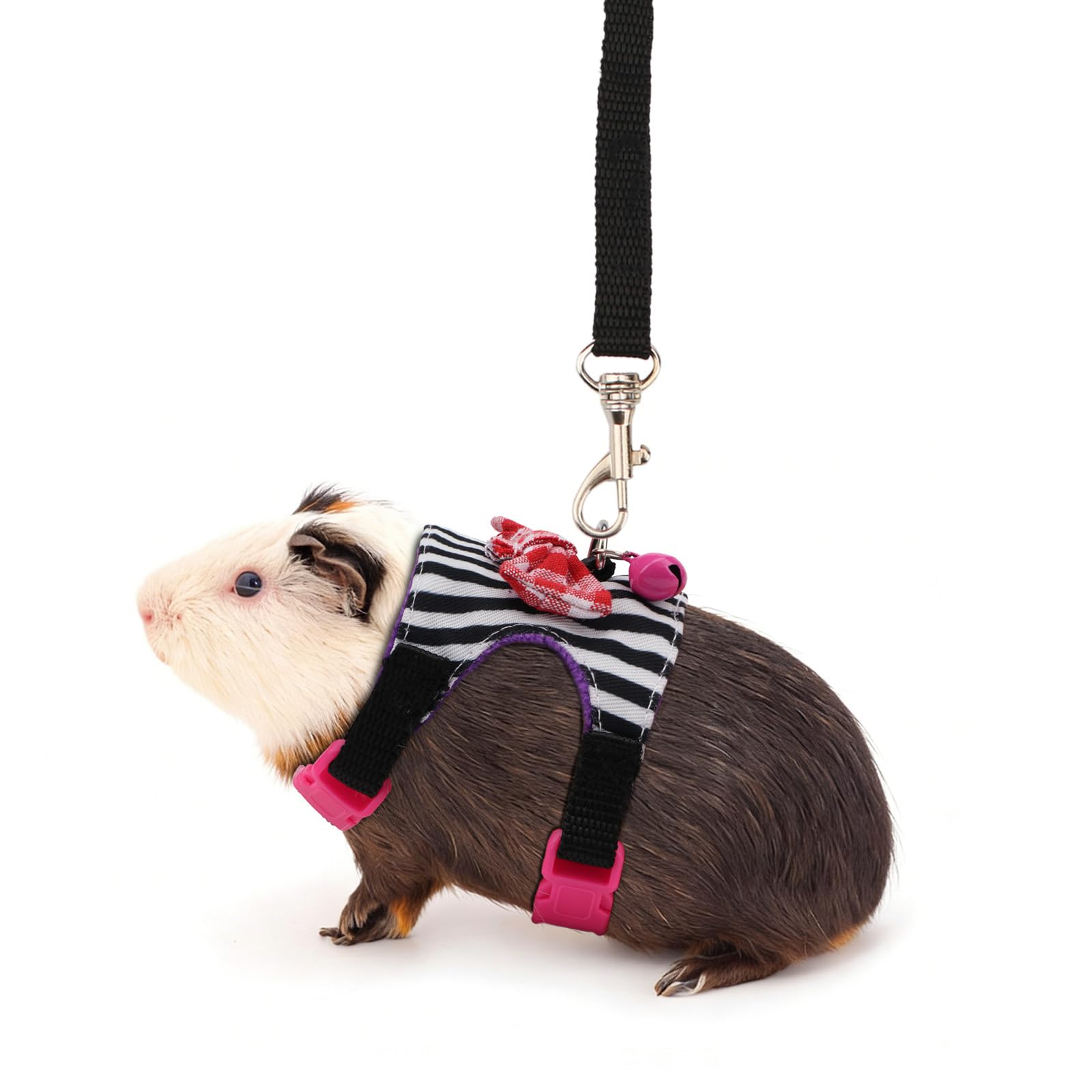Small Animal Harness Vest and Leash Set Soft Mesh Small Pet Harness Hamster Rabbit Chest Back Outdoor Leash Traction Rope for Rabbit Ferret Guinea Pig Kitten Clothes Accessory (S, Black Stripe)