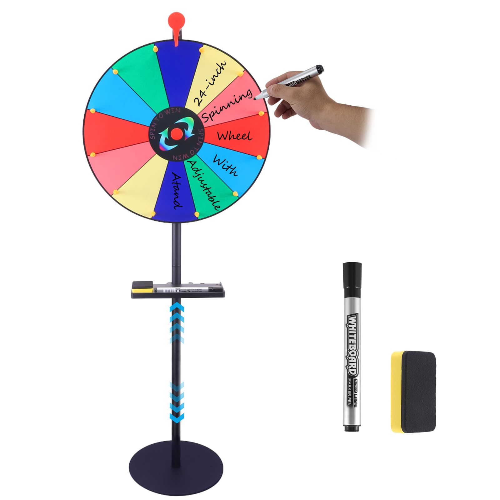 Rueda de la fortuna para girar 40 cm, juguete de la rueda de la fortuna con bandeja, 12 ranuras coloridas, rueda de premios, rueda de suerte con soporte de 150 cm, ruleta para carnaval, ganar, juegos