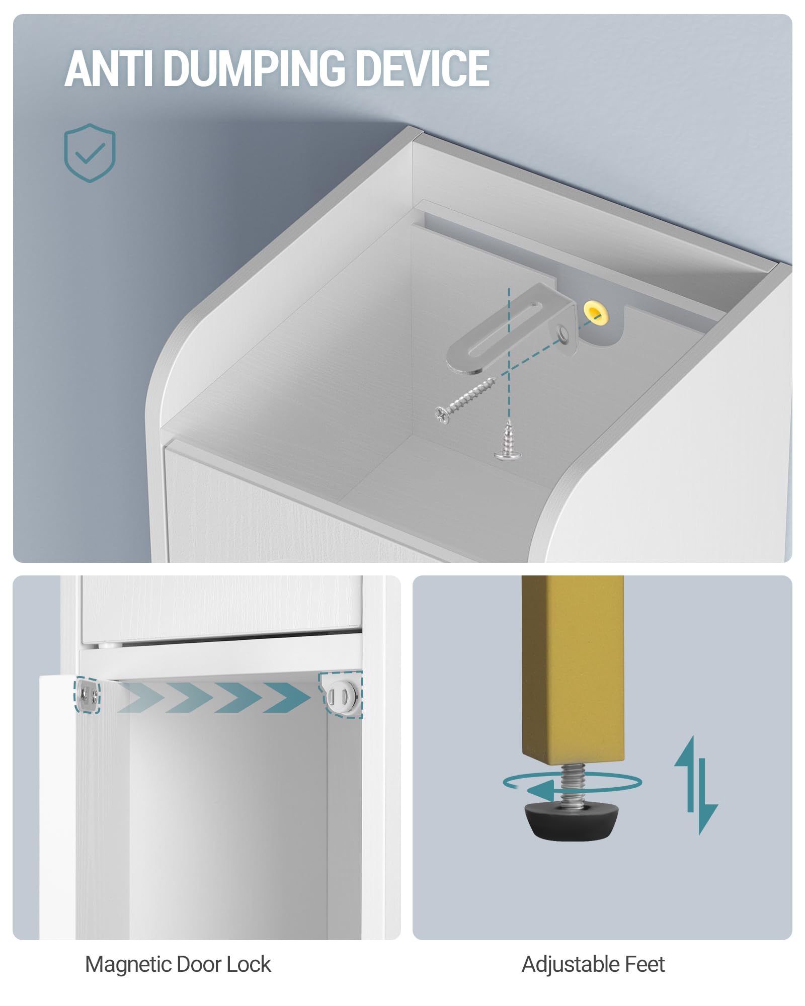 Hzuaneri Mobile da Bagno Alto, Armadio a Colonna da Bagno Salvaspazio, 4 Ripiani Regolabili e 4 ante, con piedini regolabili, per Bagnos, Soggiorno, camera da letto, 26 x 28 x 180 cm, Bianco BC43313G