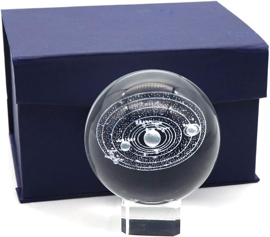 Omitfu 3 Inch Solar System Crystal Ball with Clear Stand Decorative Paperweight Planet Ball 3D Laser Engraved Glass Ball Sphere - Show All Eight Plants