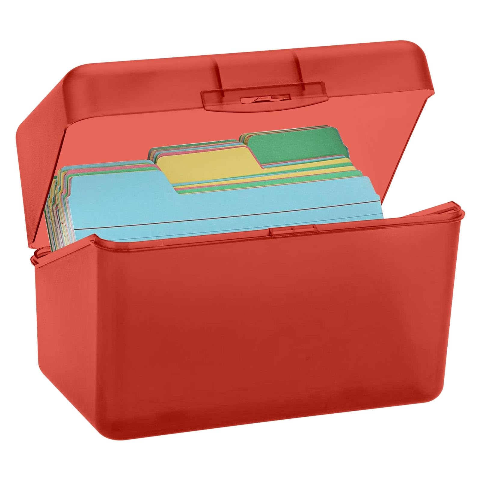 Index Card Box, 3x5 Inch Notecard Organizer, Index Card Holder, Holds 250 Cards, Sturdy PP Plastic, Locking Lid, For Desk Office School, 6 Color Options (Red)