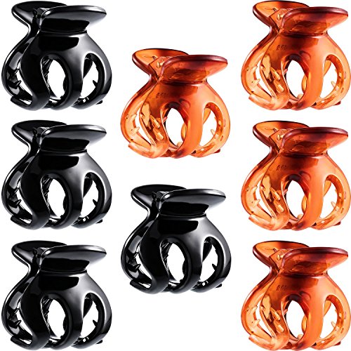 Bememo 8 Pack 4.7 cm Non-Slip Hair Claw Clips Pumpkin Design Hair Clip with Super Strong Solid Spring for Thick Long Hair (Brown and Black)