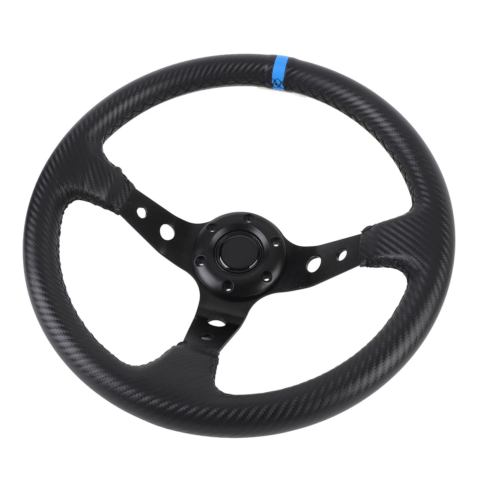 KIMISS Volante de carreras de 14 pulgadas para coche, diseño fibra de carbono, universal con botón de claxon y adaptador de 6 agujeros - Volante deportivo para drifting