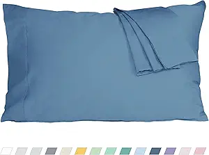 Pillow Cases, Standard Queen Size Cotton Percale Weave Pillowcases, Pre-Shrunk Breathable and Hypoallergenic Pillowcases, Set of 2 (2 Piece Standard/Queen 20 Inch x 30 Inch, Moonlight Blue)