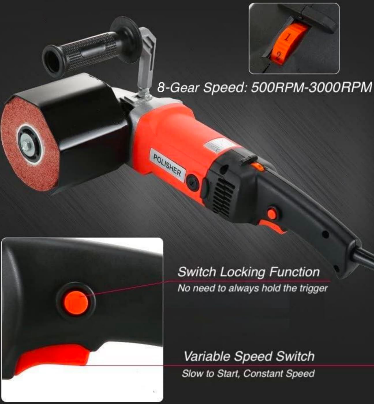 Handheld Electric Sander Tool, 8 Variable Speed Polisher, 1400W Polishing Machine, Surface Prep Burnishing Tool with 4 X 4.7” Polishing Wheel for Metal Stainless Steel Wood Ceramic Tiles