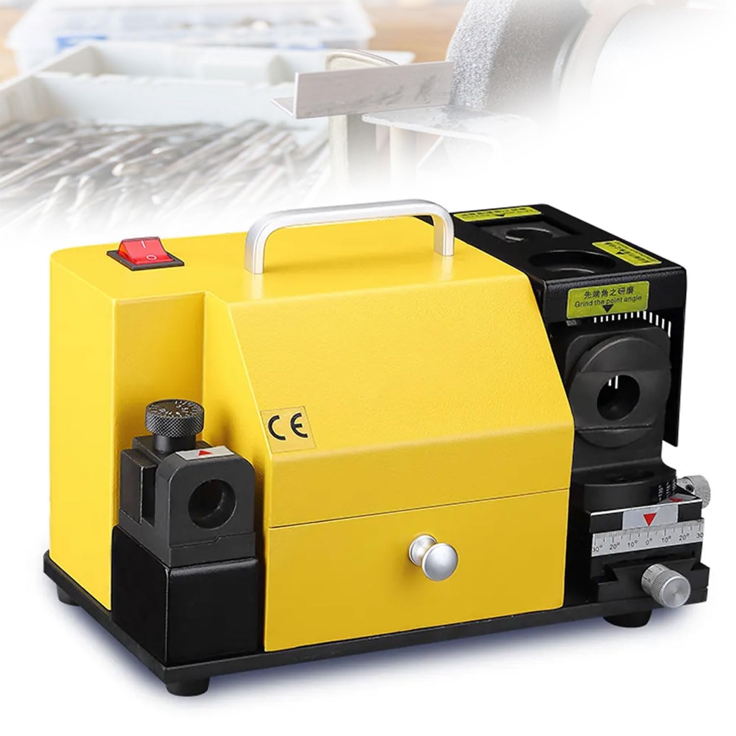 Affilatrice per punte da trapano, macchina elettrica portatile per punte da 4-14 mm, ad alta precisione con 11 pinze, angolo regolabile da 95° a 135°, strumento professionale per affilare