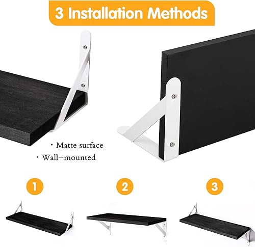 Miniatura 3 de YGEOMER Estantes flotantes para pared, diferentes tamaños, estantes de pared negros para sala de estar, baño, dormitorio, cocina, decoración del
