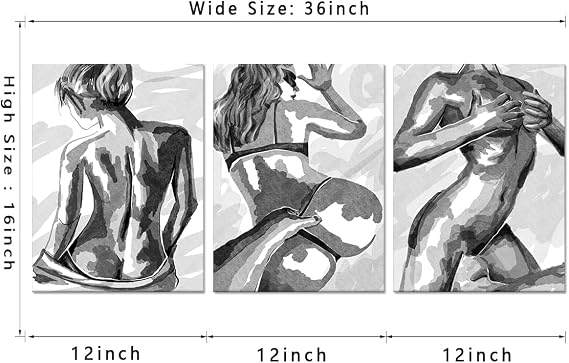Novatique Sexy Wall Art Nude Woman Wall Art Abstract Body Painting Prints Naked Girls Posters Sexy Art Couples Room Decor Ready to Hang for Bathroom Bedroom, 12x16x3Pcs
