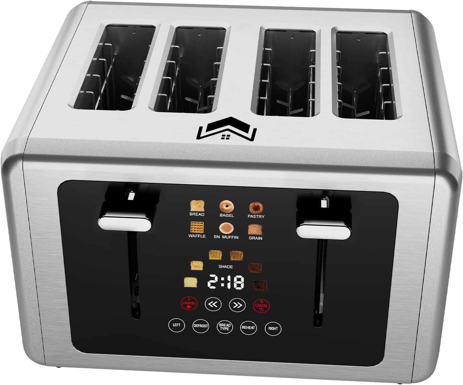 4 Slice Toaster, Touchscreen & Dual Independent Control Panel，5 Basic Functions & Digital Countdown Toasters, 6 Shade Settings＆6 Bread Types, Smart Bread Maker Mute/Screen-Off,Gray