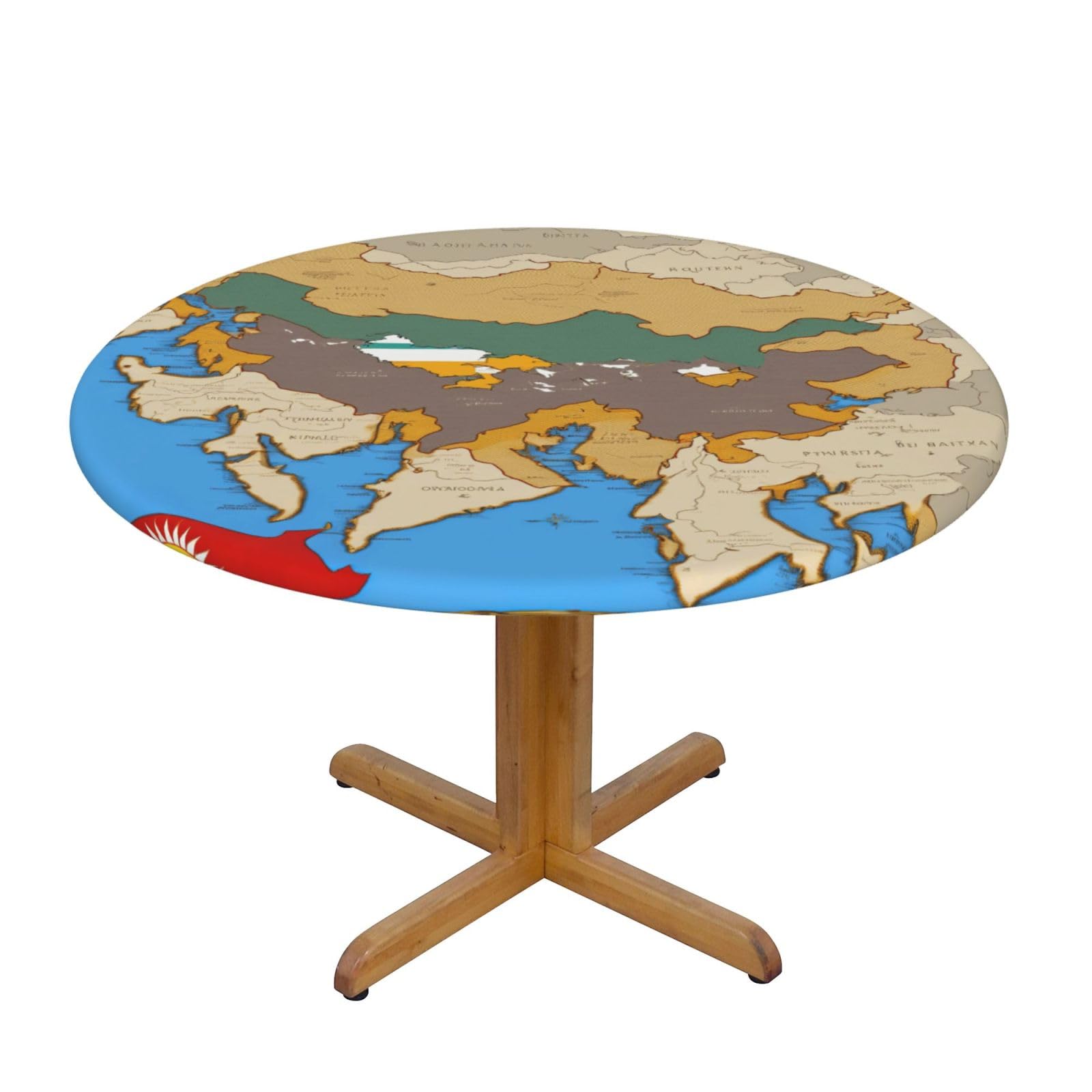 DUWAA Kingdom Of Bhutan Flag Map02 Print Oxford Fitted Table Cover For Patio Picnic, Waterproof Round Tablecloth For Home And Outdoor