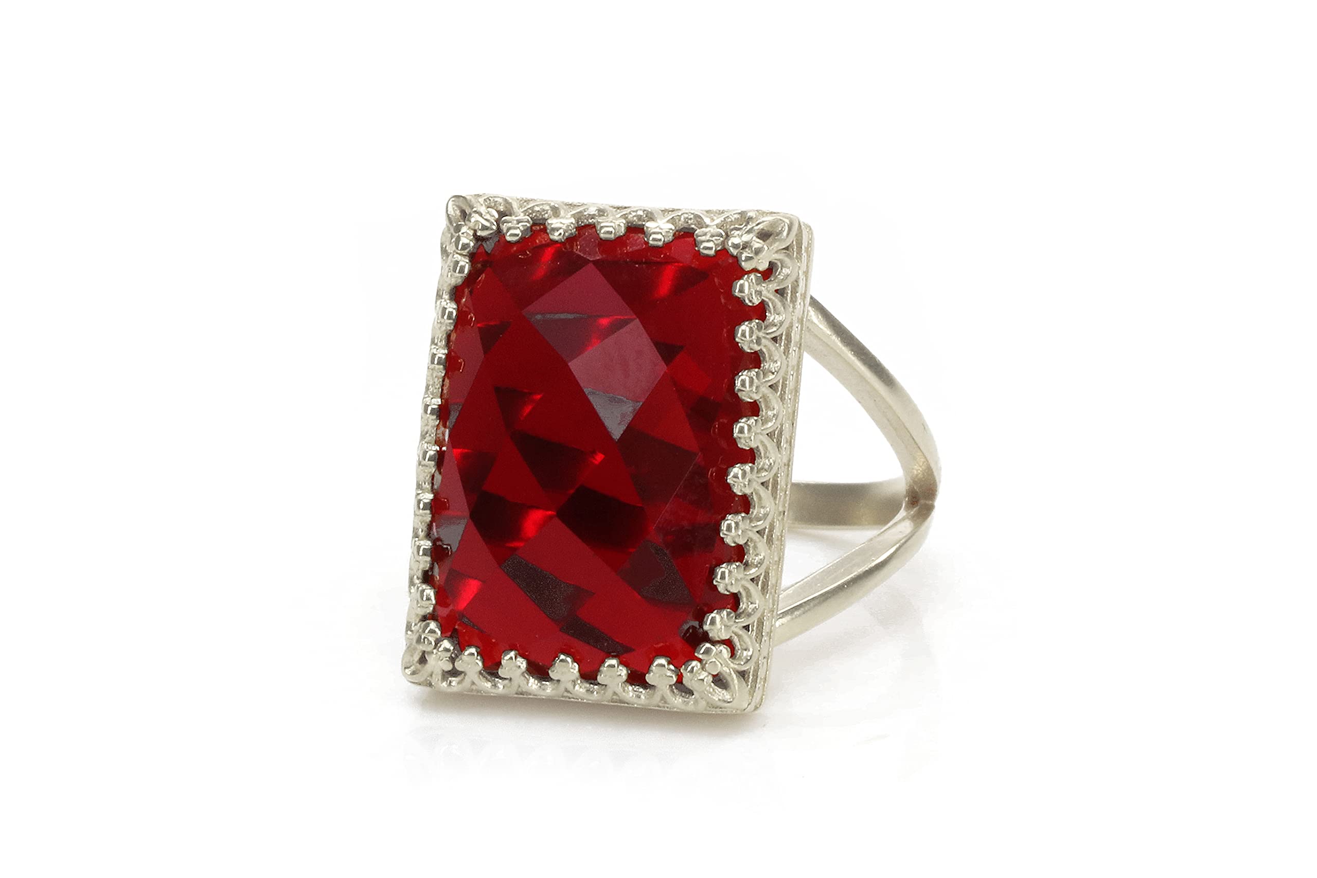 Anillo Rectangular de Granate en Plata de Ley - Anillo de Piedra Roja de Moda - Joyería para Boda, Fiesta, Compromiso, Regalo de Cumpleaños para Esposa, Hija, Hermana, Mamá