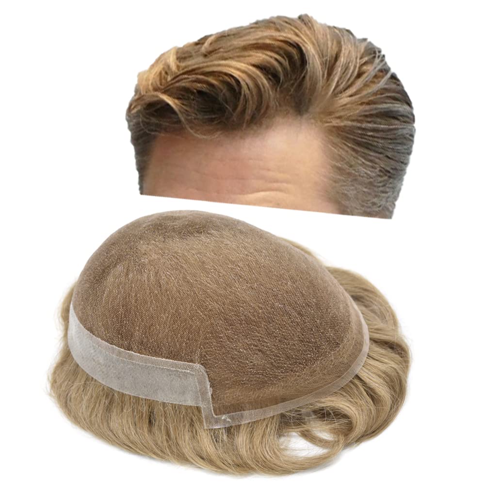 Human Hair Toupee For Men Swiss Lace Toupee Hairpiece Bleached Knot Hair Piece For Men Hair Replacement Mens Toupee 8X10#20 Light Ash Blonde 120% Density