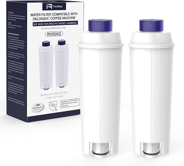 iRhodesy Water Filter for Delonghi Coffee Machine, DLSC002 Filters Replacement Compatible with Delonghi ECAM, Esam, ETAM, BCO, EC.(Pack of 2)
