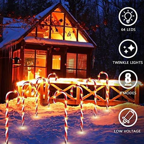 Eambrite Christmas Candy Cane Pathway Markers Lights 8 Pack Light Up Candy Cane Walkway Outside With 8 Modes Waterproof For Holiday Xmas Yard Garden Lawn Driveway Outdoor Decoration #TOP4