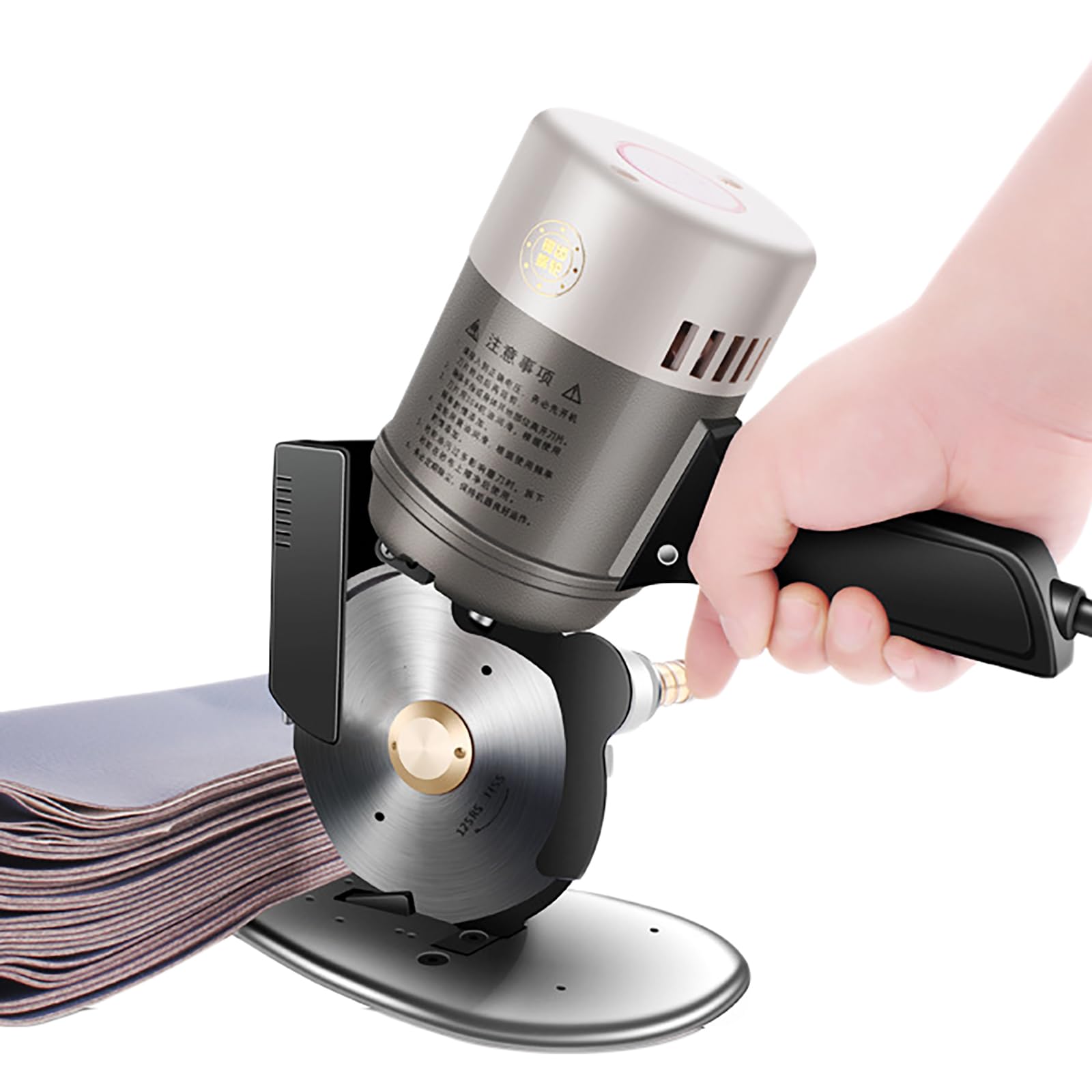 Cortador eléctrico giratorio de tela, máquina de corte de tela de mano con hoja de 4.92 pulgadas, grosor de corte de 1.77 pulgadas, motor de 350 W para ropa, textiles, mantas