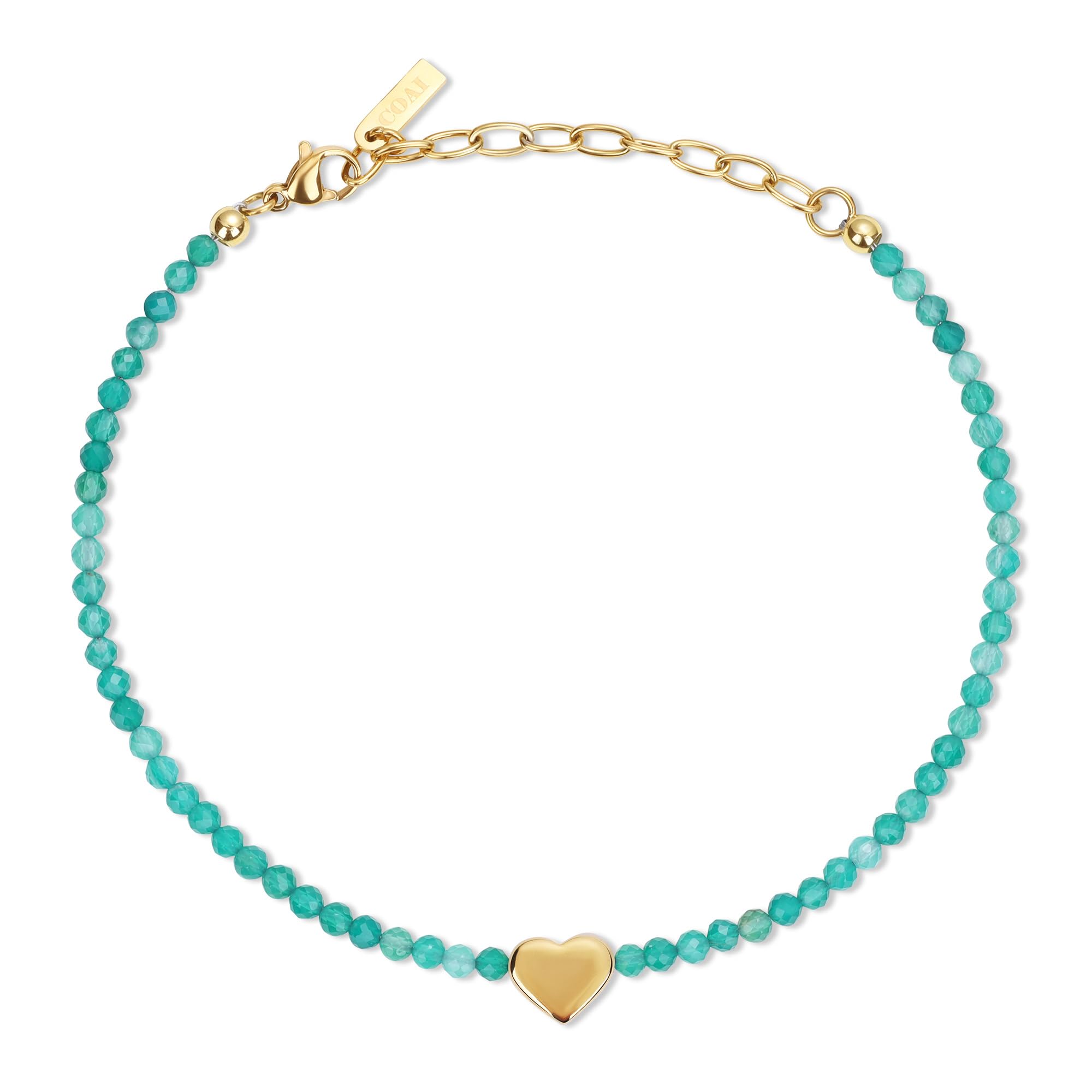 COAI Cavigliera da Donna Fine in Cristalli Naturali, Cavigliera di Perline di Pietre Naturali con Charm Cuore e Chiusura Regolabile - Corniola Rossa e Agata Verde