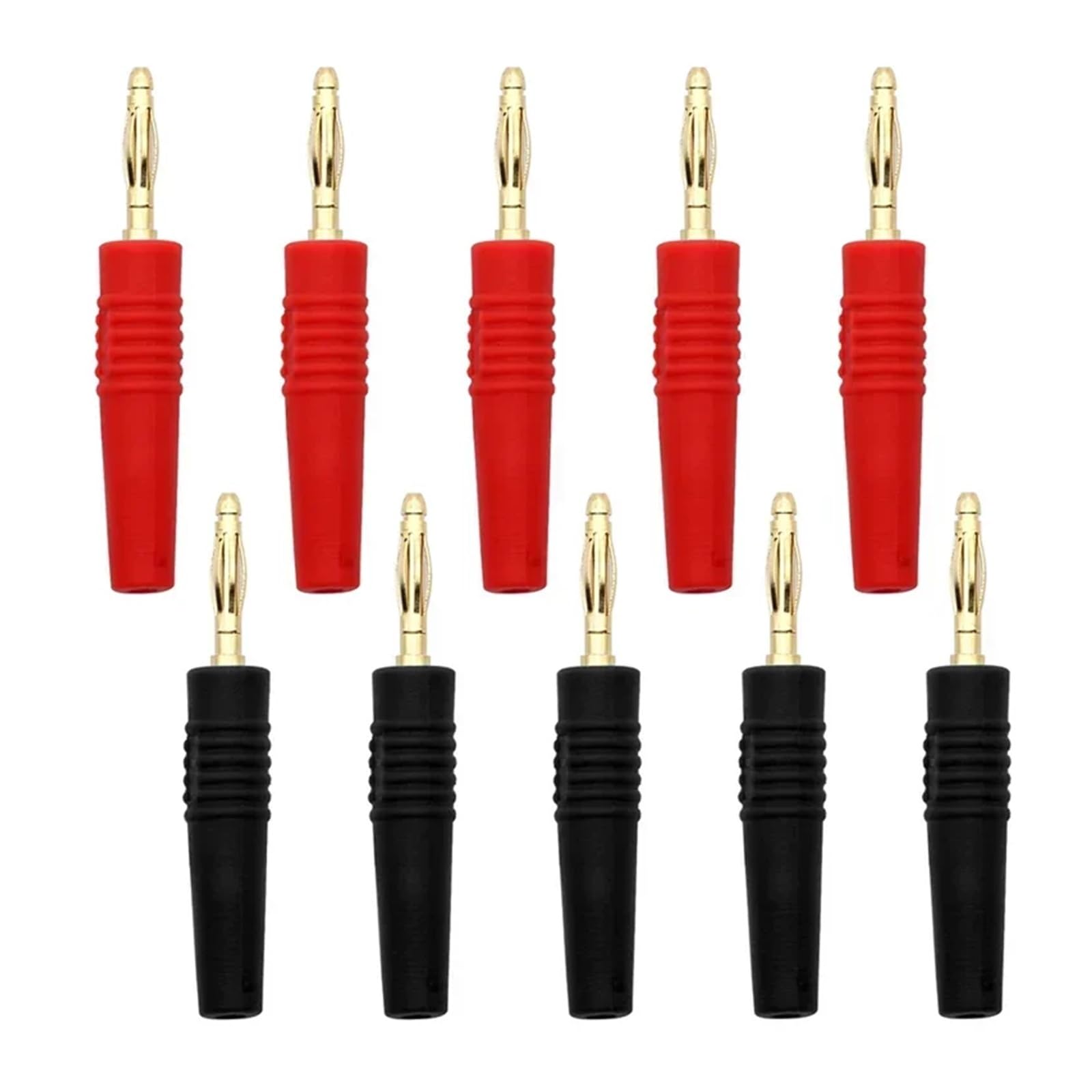 Lot de 4/10/20 fiches mâles plaquées or de 2 mm pour haut-parleur HiFi - Connecteur banane HCHDTDT (5 rouges, 5 noirs)