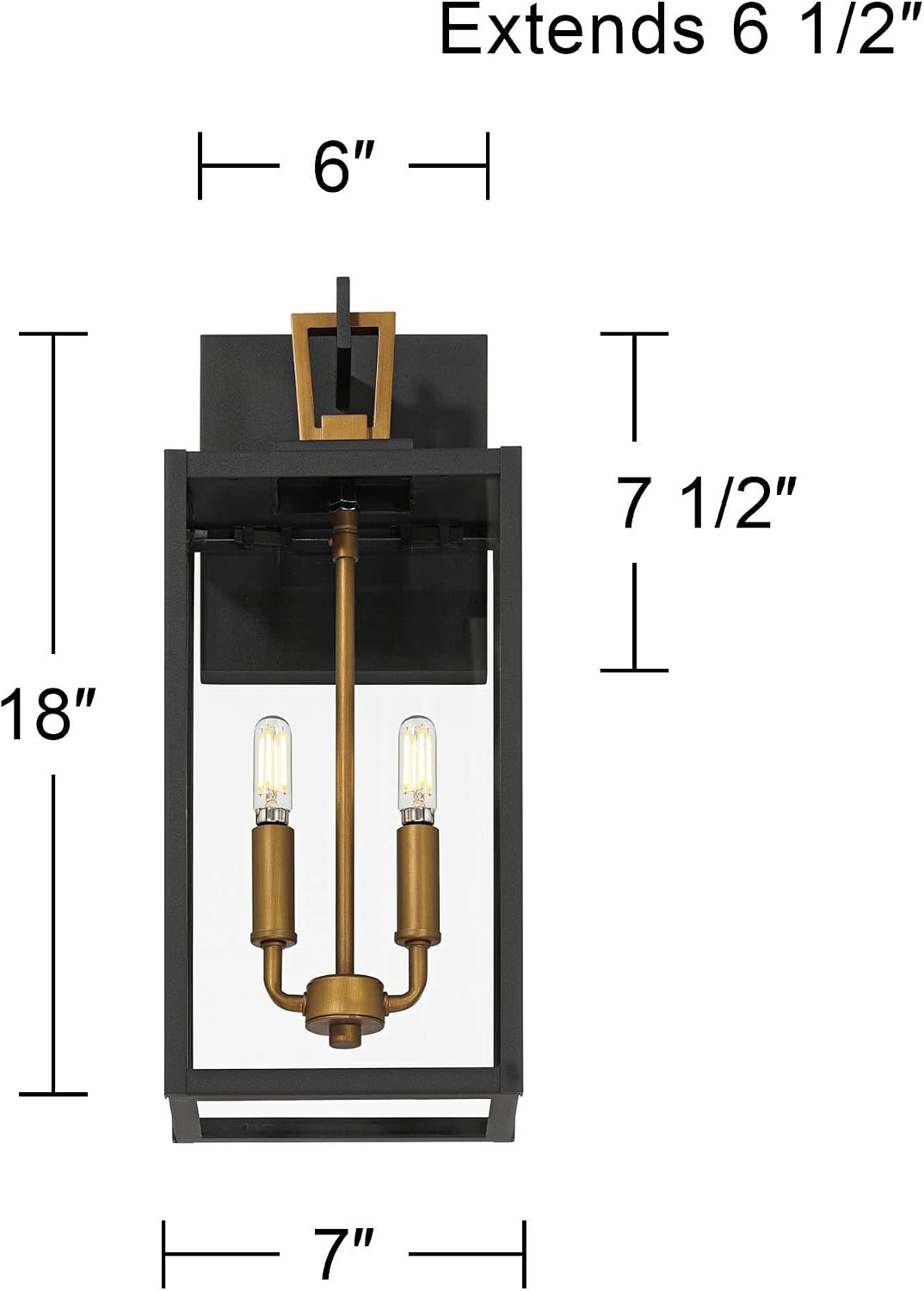 Possini Euro Design Possini Euro Trystin 18" H Black & Brass 2-Light Outdoor Wall Light