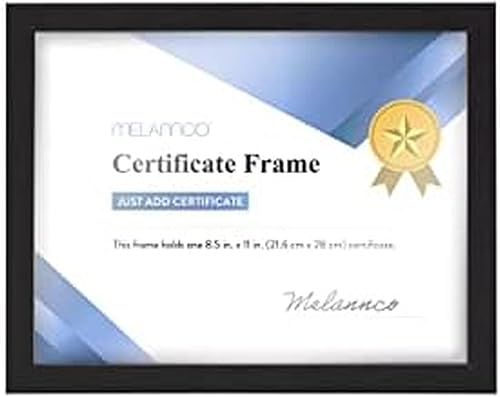 Melannco Marco de certificado de madera negra de 12 x 9.4 pulgadas, muestra un documento de 8.5 x 11 pulgadas