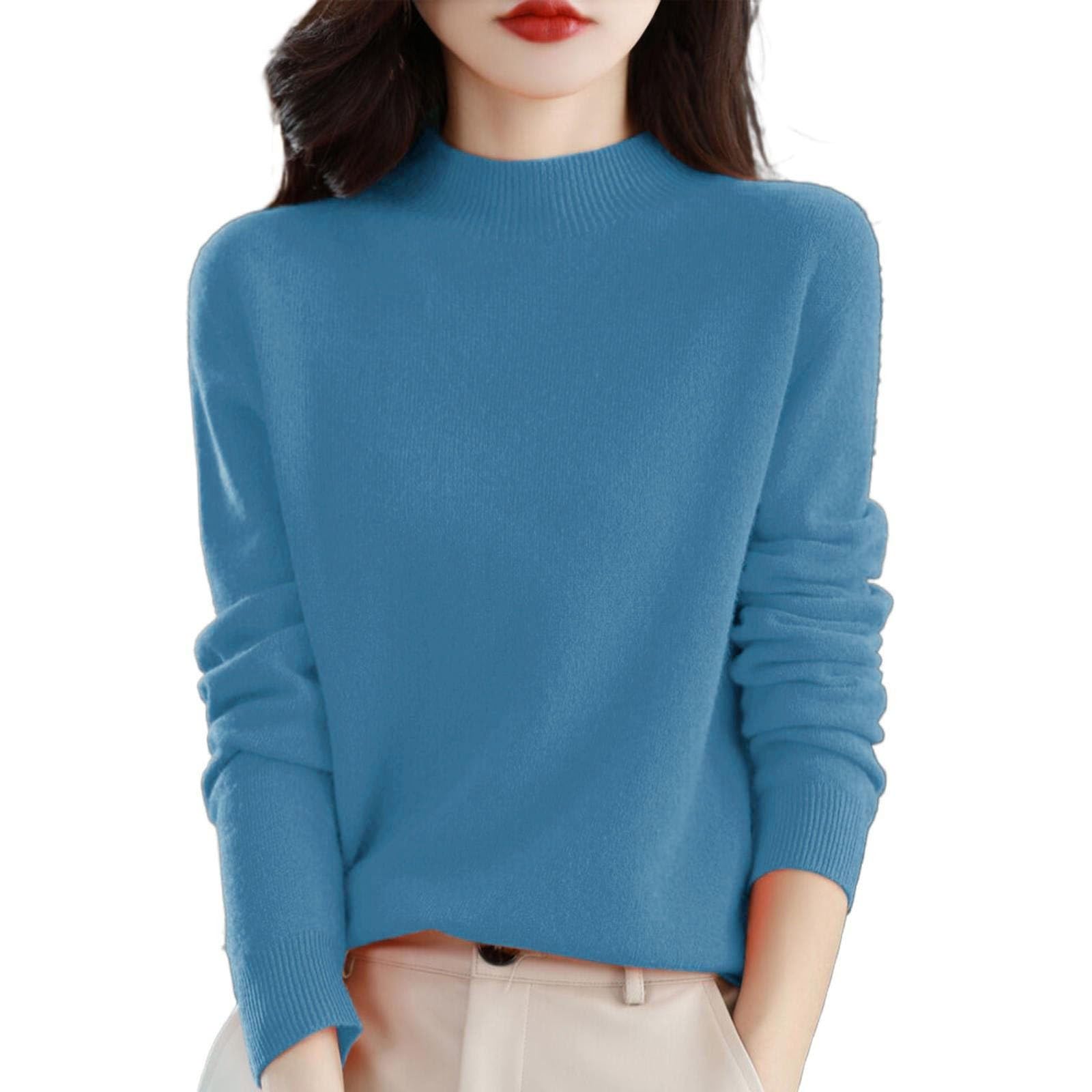 Cashmere Sweaters for Women Mock Neck Comfy Soft Long Sleeve Pullover Sweater Fall Fashion Thin Solid Cashmere Tops