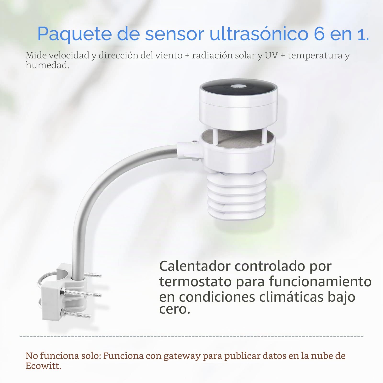ECOWITT Estaciones meteorológicas, 6 en 1 estación meteorológica ultrasónica inalámbrica, barómetro, temperatura, monitor de humedad, solo accesorio, no se puede utilizar solo
