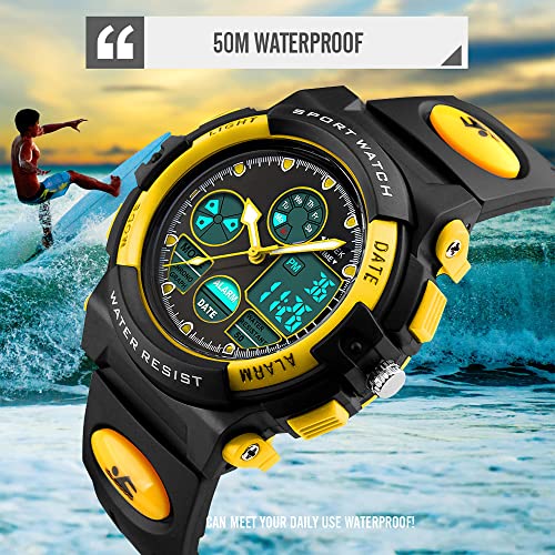 Image of PASNEW Boys' Watches - Dual Display, Large Dial Sport Watch, Black Outdoor Watch for Boys & Teens - Waterproof
