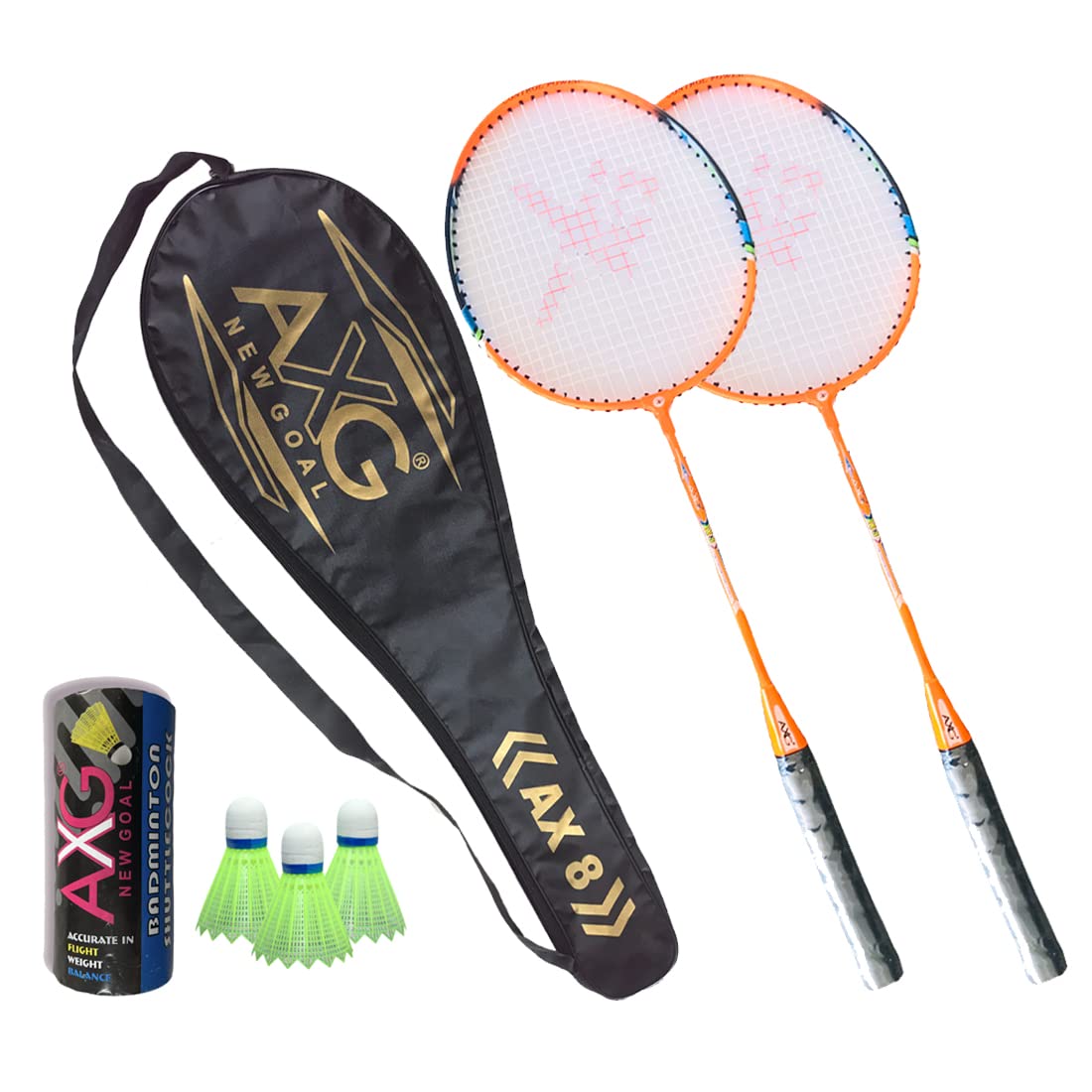 AXG NEW GOAL Inescapable Aluminium Badminton Racquets (Set of 2) 3 Plastic Shuttles and Cover Badminton Kit (Orange)-picture-25