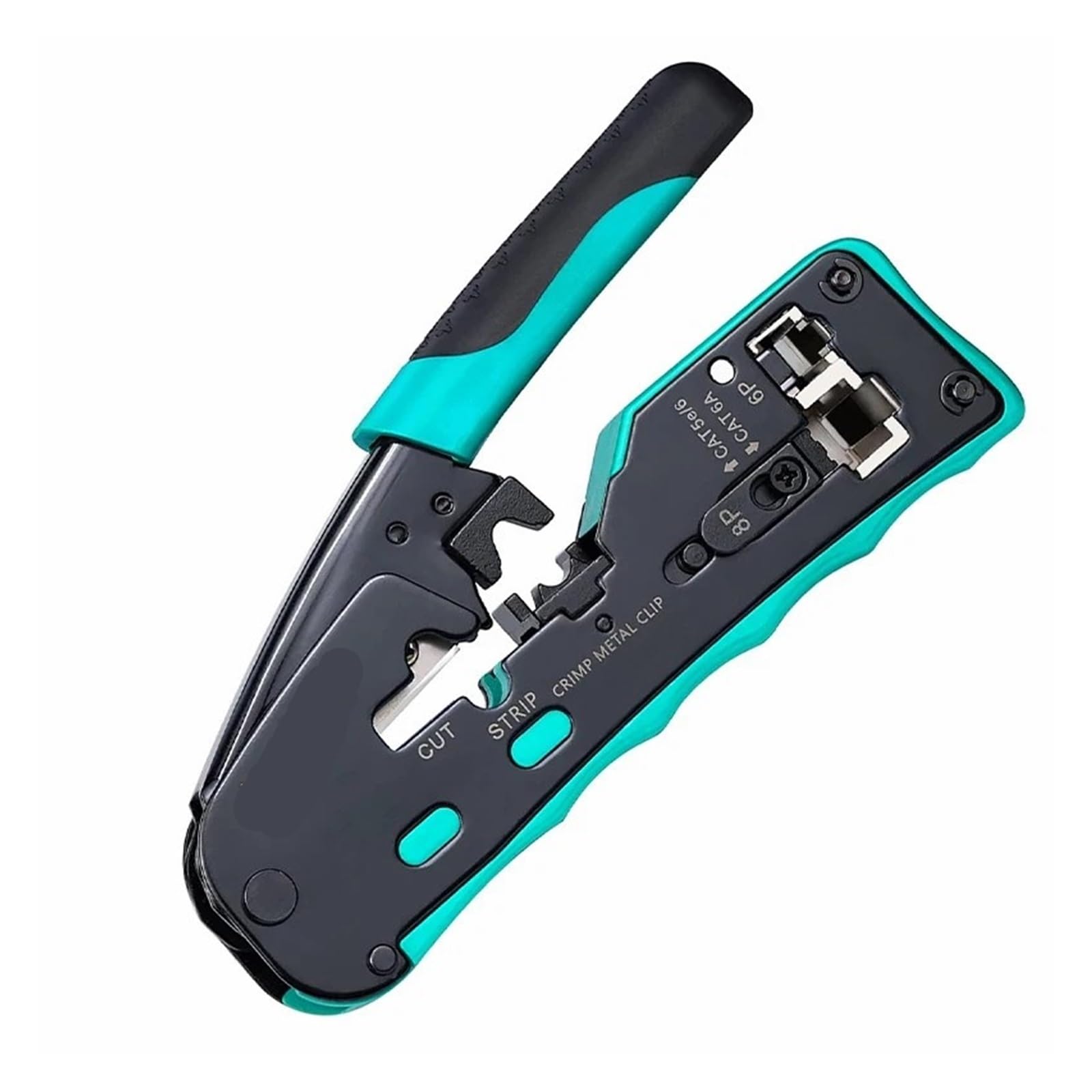 Herramienta de crimpado RJ45 Cat5e Cat6 Cat6a Cat7 para conectores RJ11/RJ12 estándar y RJ45 rectos (verde)