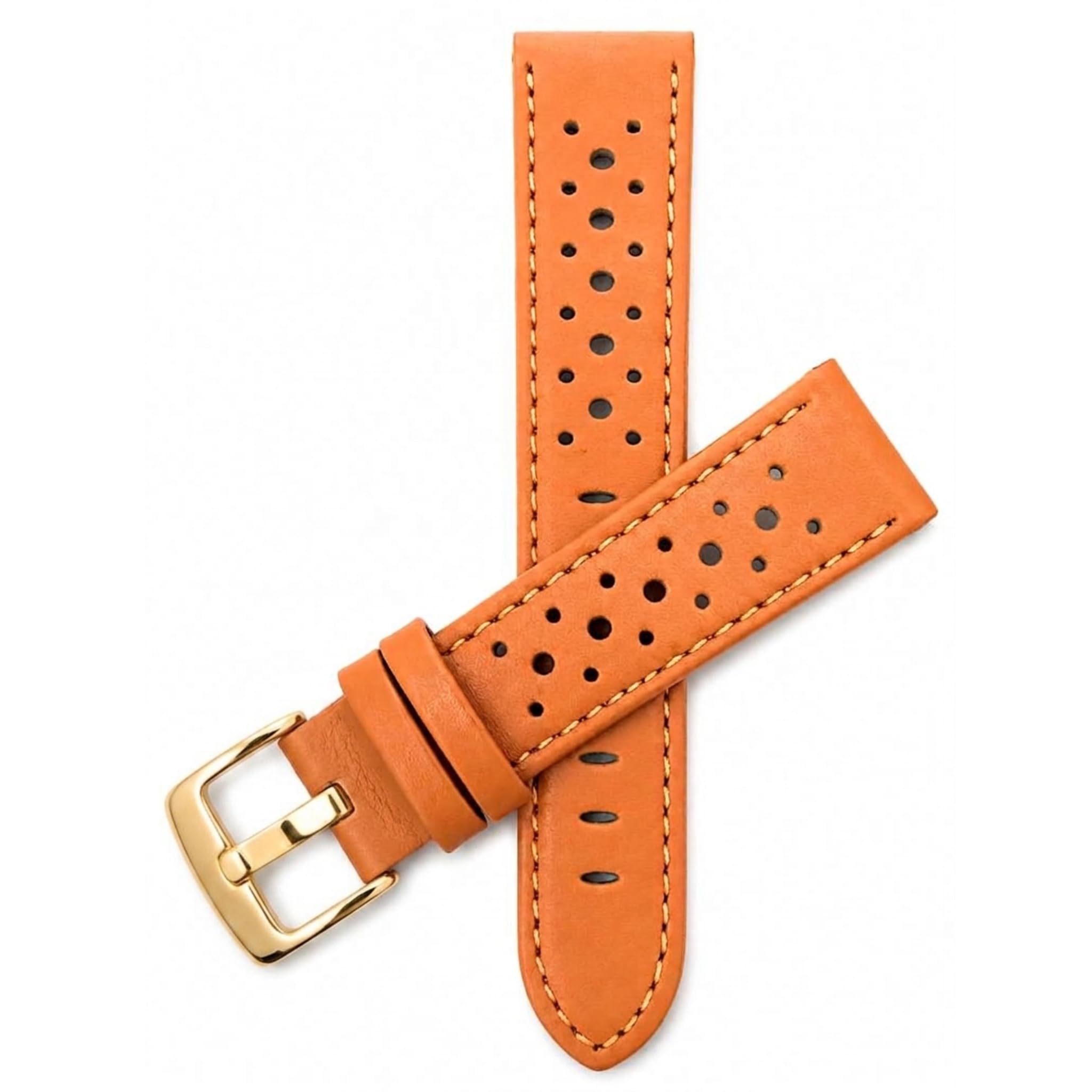Mens Leather Rally Strap, Perforated Racing Watch Band, 18-24mm, Reg/XL