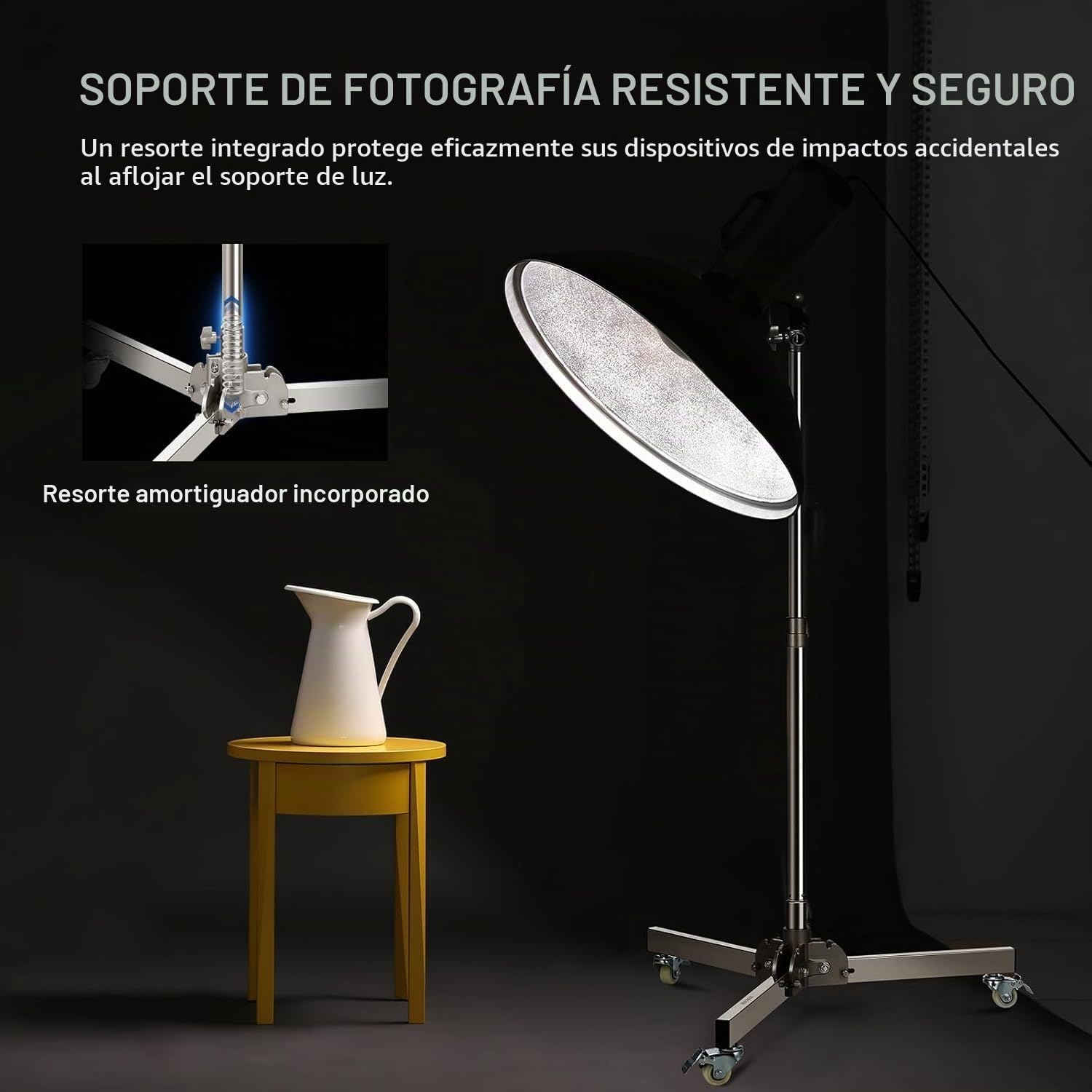 NEEWER Soporte de Luz Alta Resistencia con Ruedas, Altura Máx 3.2ft/98cm, Acero Inoxidable Plegable Trípode Ajustable, Soporte Luz Fotografía para Speedlight Softbox Monoluz, Carga Máx 22lb, ST98SS