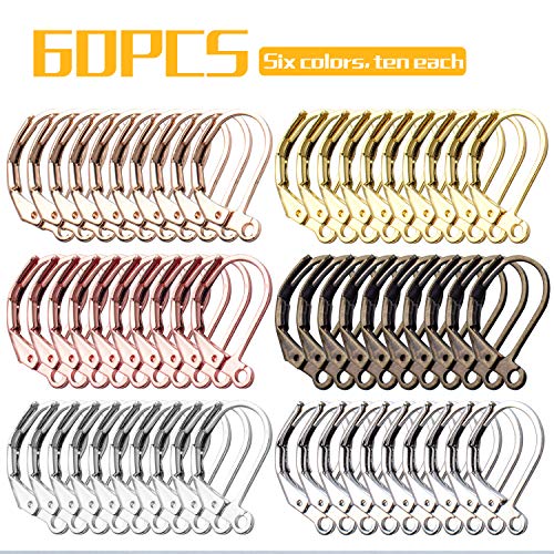 Earrings Hooks Leverback, 60Pcs Leverback Earring Hooks Earwires Open Loop French Style For Earring Jewelry Making, Antique Bronze, White Gold, Silver, Gold, Kc Gold, Rosegold #TOP1